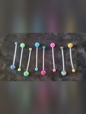 Colorful Swirl Industrial Barbells For Cartilage Piercings - Blue, Pink, Green